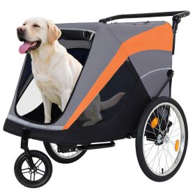 2-in-1 Bike Trailer & Push Cart for Pets - Detachable Bike Hitch & Push Handle Included - Quick Release Wheel, Internal Leash