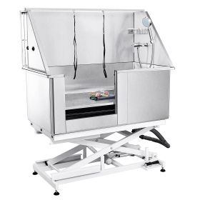 50" Pet Dog Bathing Station Electric Height Adjustment, Professional Stainless Steel Dog Grooming Tub w/ Soap Box, Faucet,Rich Accessory